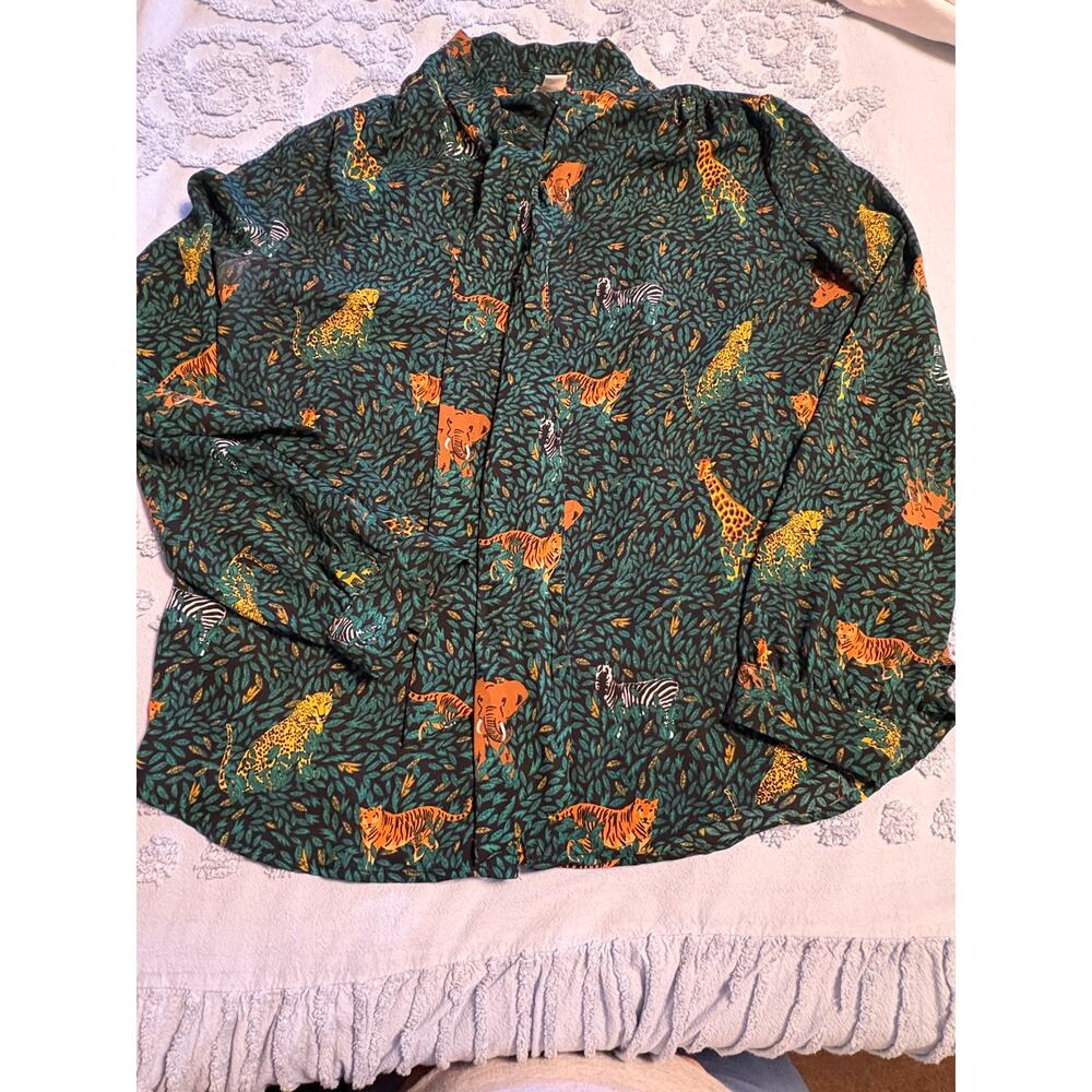 J Crew Safari Print Blouse Size Medium